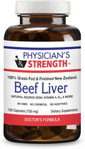 Physician's Strength Beef Liver - 150 Capsules - Natural Source of Iron Vitamin A &amp B12 - 100% Grass Fed - Non-GMO &amp No Additives - 30 Servings