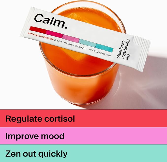Calm Drink Mix - Relaxation Aid with Magnesium Ashwagandha L-Theanine &amp Vitamin D - Supports Cortisol Regulation and Mood for Men &amp Women - Watermelon Lemonade Flavor 14 Sticks
