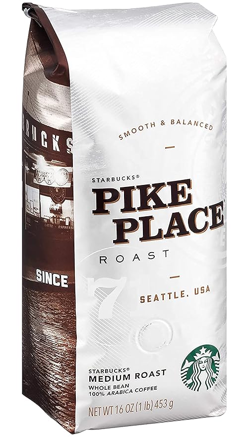 Starbucks Pike Place Roast Coffee Medium Roast Whole Bean Coffee 16 OZ (Pack of 2)