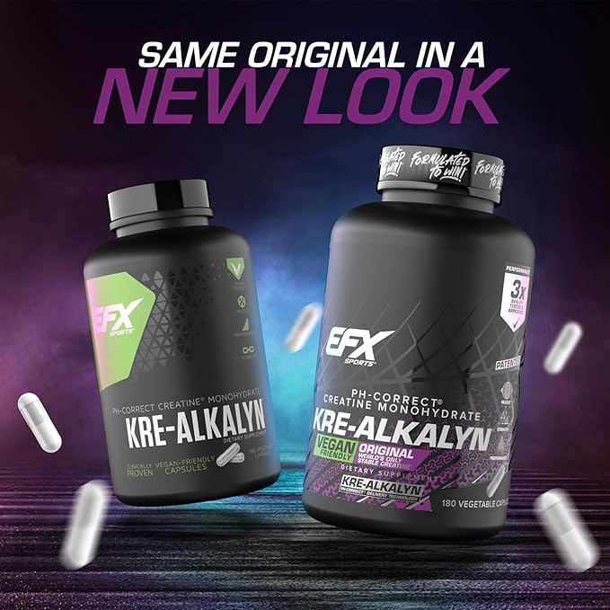 EFX Sports Kre-Alkalyn EFX | pH Correct Creatine Monohydrate Pill Supplement | Vegan Friendly | Strength &amp Muscle Growth | 90 Servings 180 Veggie Capsules
