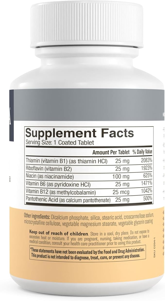 Freeda Vitamin B Complex No Folic No PABA - Super B Complex Kosher Vitamin Supplement with Vitamin B1 Vitamin B2 Vitamin B3 Vitamin B5 Vitamin B6 Vitamin B12 - Vit B Complex B for Women &amp Men (100