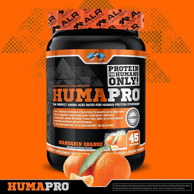 ALR Industries HumaPro Essential Amino Acid Formula | EAA Protein Supplement | Supports Muscle Recovery &amp Performance | Vegan Gluten Free | | 45 Servings (Mandarin Orange)