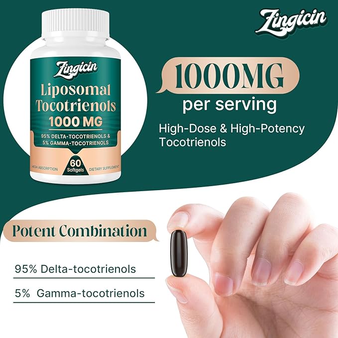 Vitamin E Tocotrienols - Liposomal Vitamin E Oil 1000mg Highly Absorbable Delta Tocotrienol and Gamma Tocotrienol 60 Softgels
