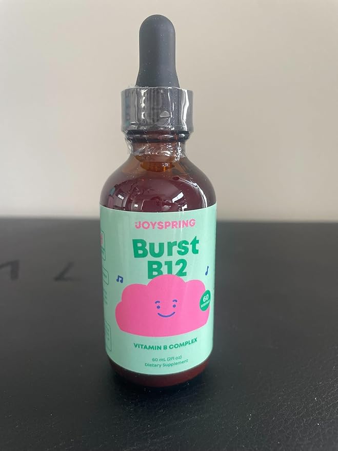 JoySpring Burst B12 Drops - Vitamin B Complex for Kids with Methyl B12 Supplement to Support Healthy Growth &amp Development Vegan Liquid B12 Drops Ages 3-16+ | 2 fl oz (60 Servings)