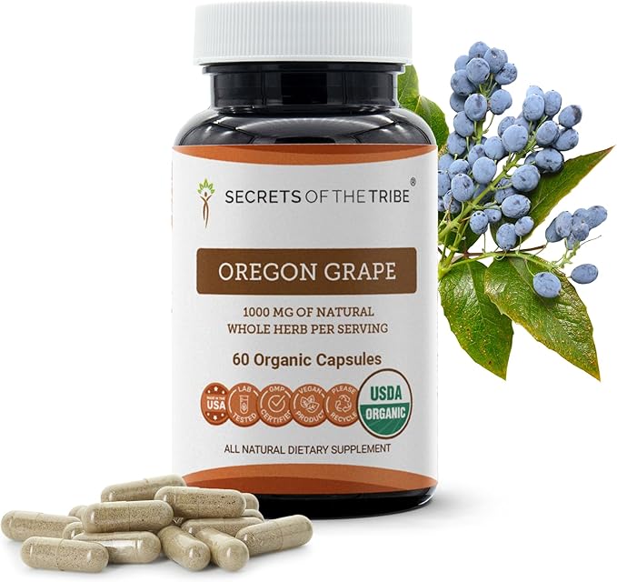 Secrets of the Tribe Oregon Grape USDA Organic Capsules | Certified Organic Vegetarian Capsules Herbal Dietary Supplement | Mahonia aquifolium Dried Root (60 Count)