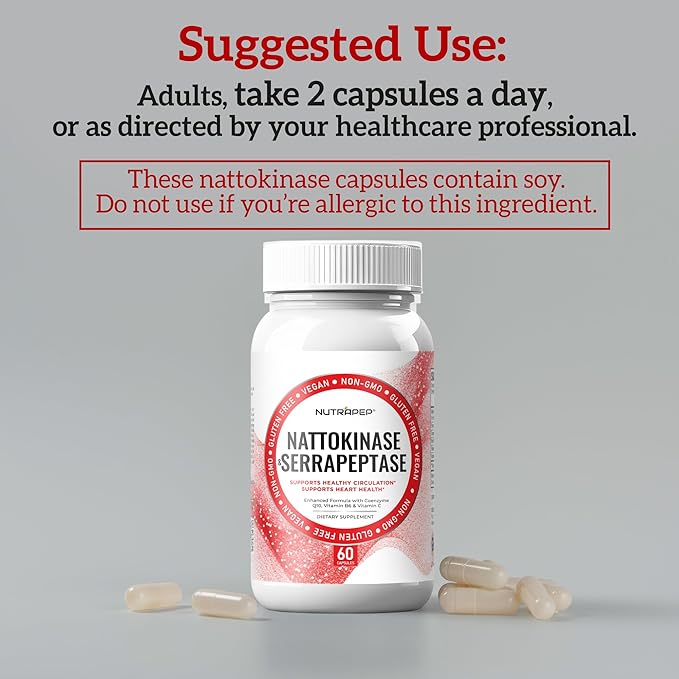 Nattokinase 2000 FU Serrapeptase 240000 SPU Supplement - Enhanced with Coenzyme CoQ10 Vitamin B6 Vitamin C Black Pepper Extract - Nattokinase 400mg Capsule for Men Women