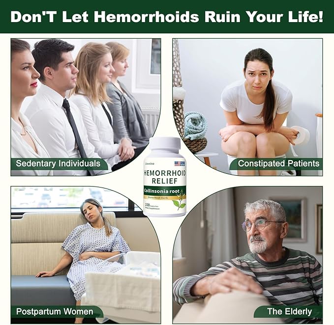 Collinsonia Root Hemorrhoid Relief - Organic Stone Root for Veins &amp Hemorrhoid Swelling and Discomfort - Natural Herbal Formula Non-GMO - 100 Capsules