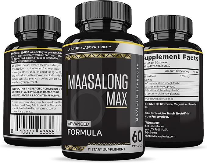 Justified Laboratories (3 Pack Maasalong Max 1600MG Advanced Men's Health Masalong Formula 180 Capsules