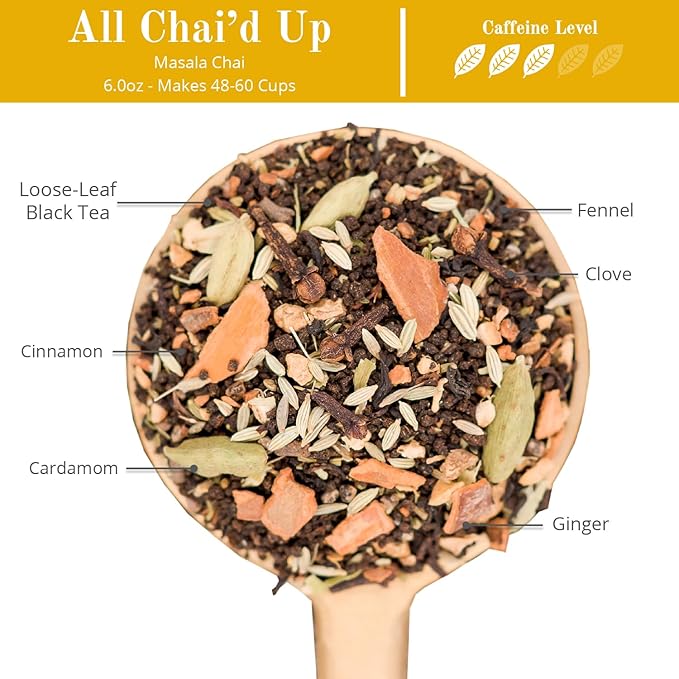 The Chai Box Loose Leaf 100% Organic Black Tea - Featured in Oprah's Favorite Things | Caffeinated Black Tea with Ginger Cinnamon Clove Fennel &amp Cardamom (Pack of 1) 6 oz | Makes 25 Cups | Smal