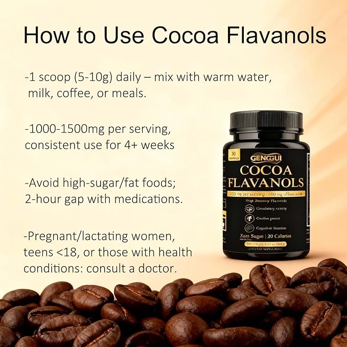 High Flavanol Cocoa Powder Supplement with 1200mg Flavanols &amp Flavonoids (600mg Epicatechin) for Heart Health Nitric Oxide Support &amp Energy 10X More Flavanols Than Regular Cocoa Powder (01)