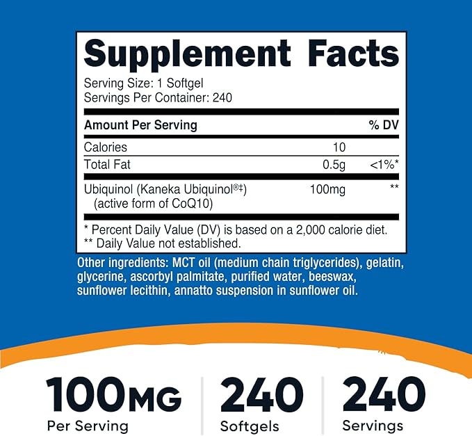 Nutricost Ubiquinol Softgels (100mg 240 Softgels) - Superior Absorption Antioxidant | Active Form of CoQ10 - Gluten Free Non-GMO