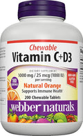 Webber Naturals Vitamin C+D3 200 Chewable Orange Tablets 1000 mg of Vitamin C with 1000 IU of Vitamin D3 Per Serving Bones Teeth Immune and Antioxidant Support Non GMO Dairy &amp Gluten Free