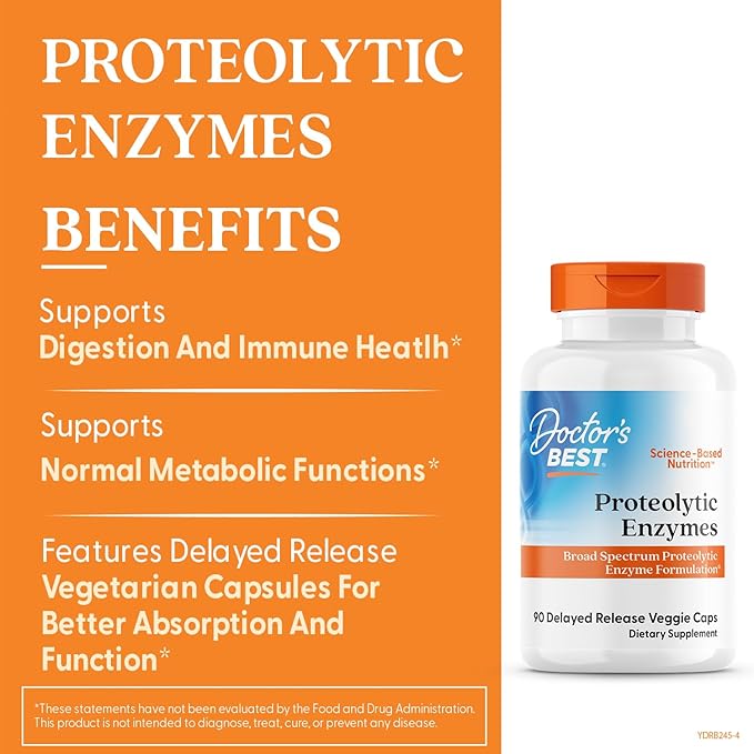 Doctor's Best Proteolytic Enzymes Supplement for Men &amp Women - Supports Protein Digestion Caps for Digestive Wellness Bromelain Protease &amp Papain Blend Supports Metabolic Health - 90 Veg