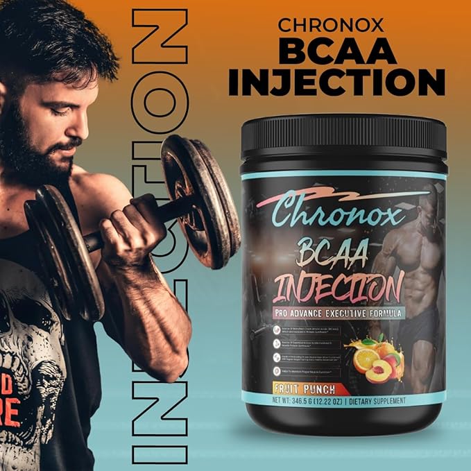 Chronox BCAA Amino Acids Energy Blend-Fruit Punch Flavor 12.22 OZ-Sugar-Free Pre &amp Post Workout Supplement for Muscle Recovery Hydration Energy &amp Fitness Support