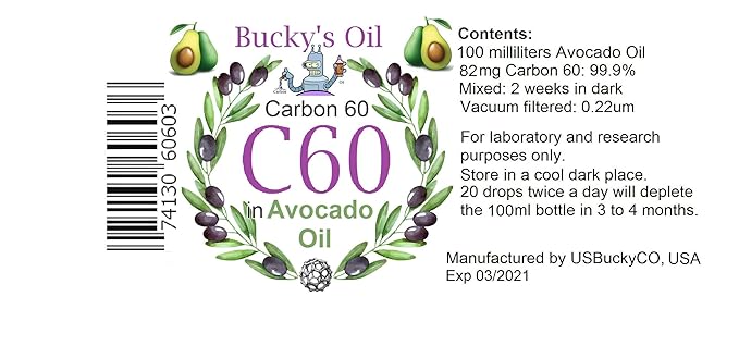 C60 Avocado Oil - 100ml Bottle - 82mg Carbon 60 99.9% in Avocado Oil