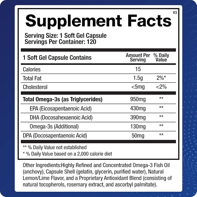 Support Omega EPA DHA Omega 3 Fish Oil Supplement - Cardiovascular Musculoskeletal Support (120 Gel Capsules)