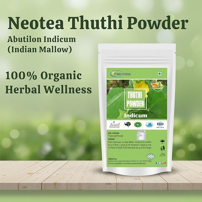neotea Abutilon Indicum Powder | Indian Abutilon | Indian Mallow | Thuthi Ilai | Atibala Powder - 300 GM (10.58 OZ) | 100% Organic Herbal Supplement for Health &amp Wellness