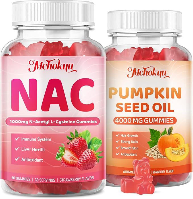 NAC Gummies &amp Pumpkin Seed Oil Antioxidant Supplement Gummies Strawberry Flavor 120 Counts Bundle