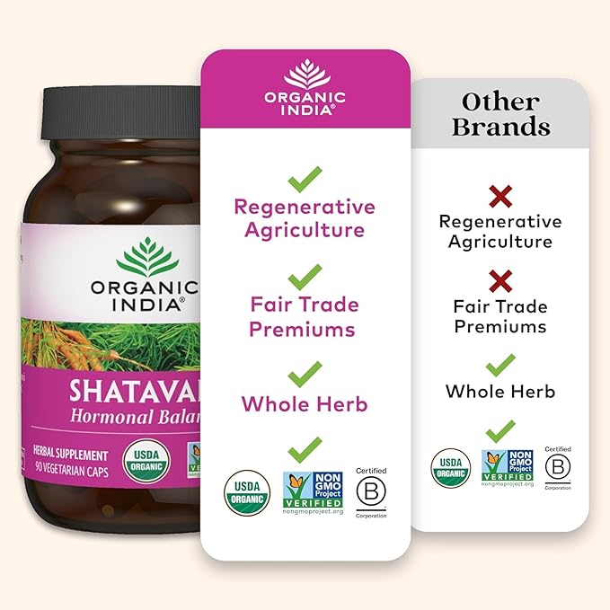 ORGANIC INDIA Shatavari Capsules - Herbal Supplement Supports Hormonal Balance Immune System Support Vegan Gluten-Free USDA Organic Supports Reproductive Health - 180 Capsules
