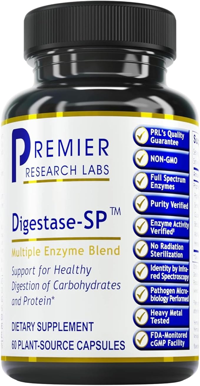 Premier Research Labs Digestase-SP - Enzymes for Digestion Fermented Digestive Enzymes for Women &amp Men Gut Health Support Pills with Peptidase Hemicellulase - 60 Vegetarian Capsules