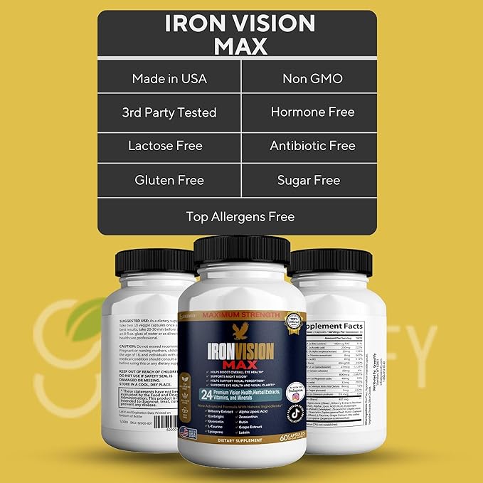 IronVision Max Eye Health Supplement 24 Premium Vitamins &amp Minerals Lutein Bilberry Extract 60 Capsules (1)
