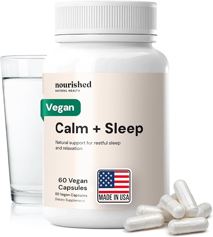 Nourished Natural Health Calm + Sleep – Relaxation &amp Melatonin-Free Sleep Supplement for Women Cortisol Support with Ashwagandha L-Theanine Magnesium &amp Valerian Root – Vegan &amp Non-GMO –