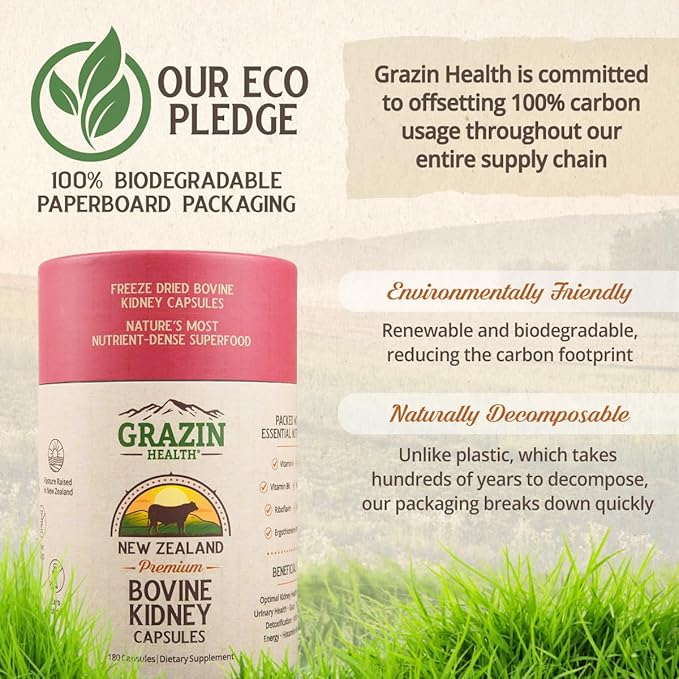 Grass Fed Bovine Kidney Capsules 3000mg | Whole Food Kidney Support Supplement from Pasture-Raised New Zealand Beef Organs | Non-GMO Hormone-Free Nutrient-Dense 30 Servings