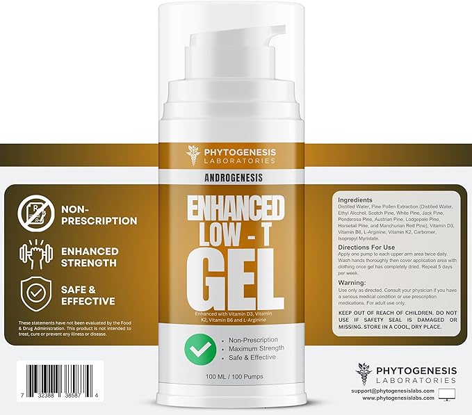 Enhanced Formula – Low T Support Gel – T Booster for Men – Muscle Recovery Energy Booster Healthy Aging – Now with Vitamins D3 K2 B6 and L-Arginine