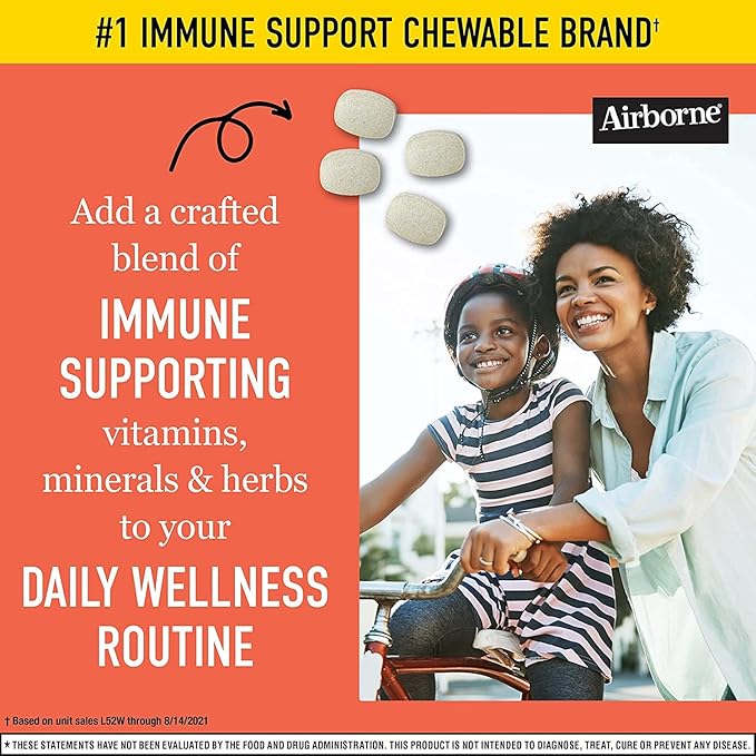 Airborne 1000mg Vitamin C + Zinc Immune Support Supplement Chewable Tablets Very Berry &amp Citrus Flavor with Powerful Antioxidants Vitamins A C &amp E 116 Chewable Tablets (Very Berry + Citrus)