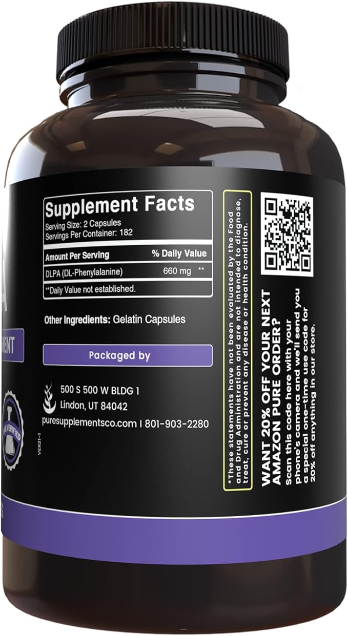 Pure Original Ingredients DL-Phenylalanine DLPA (365 Capsules) No Magnesium Or Rice Fillers Always Pure Lab Verified