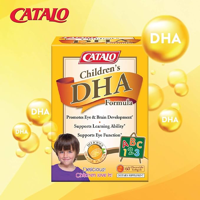 CATALO Children’s DHA Formula – Chewable Softgels with Fish Oil for Kids 200mg DHA per Serving Orange Flavor Easy to Swallow or Mix with Food 30 Softgels