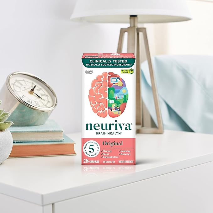 NEURIVA Original Decaffeinated Clinically Tested Nootropic Brain Supplement for MemoryFocus &amp ConcentrationNeuroFactor &amp Phosphatidylserine28ct Capsules(Pack of 2)