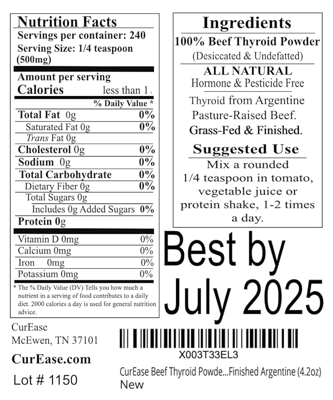 Beef Thyroid Powder - Grass Fed &amp Finished Argentine (4.2oz)