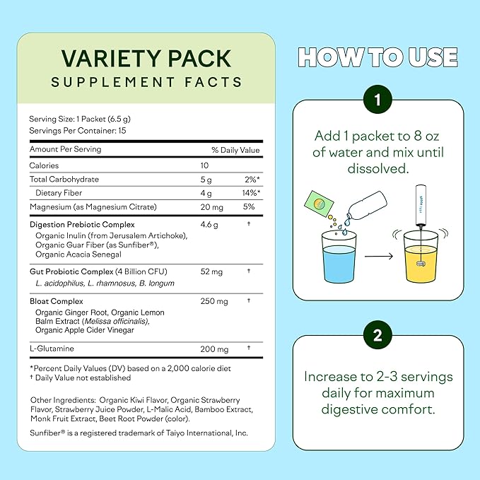 Feel Goods Gut Guardian Digestive Health Powder Packets - Probiotic Fiber Powder with Prebiotics &amp L Glutamine for Gut Health Bloating Relief &amp Digestion Support - Zero Sugar &amp Organic F