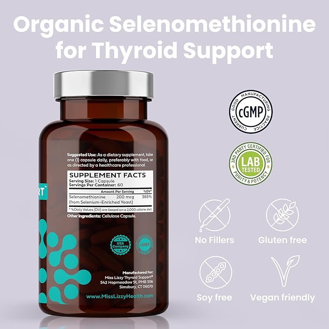 Miss Lizzy ThyroConvert – Organic Selenomethionine for Healthy Liver Function and Thyroid Support to Boost Metabolism &amp Energy Clear Mind &amp Reduce Oxidative Stress – 60 Capsules