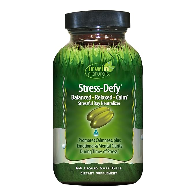 Irwin Naturals Stress-Defy Mood Support – 84 Liquid Soft-Gels – Calm Balance &amp Emotional Wellness