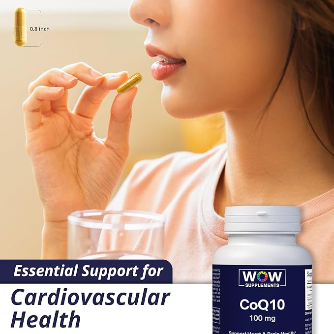 WOW Supplements CoQ10 100 mg with Hawthorn Berry - High Absorption CoQ10 100mg for Energy Production Heart and Cellular Health - Non-GMO Gluten-Free Coenzyme Q10 100mg Supplement - 90 Capsules