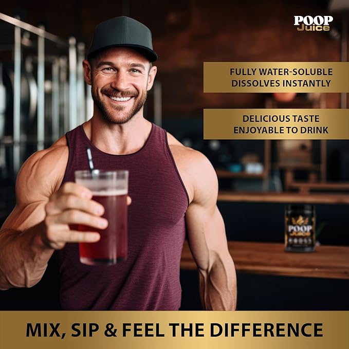 Poop Juice 5-in-1 Daily Fiber Supplement Powder - Bloat &amp Poop Relief - Prebiotic Probiotic Postbiotic Digestive Enzymes L-Glutamine - GLP-1 Support - Sugar-Free Georgia Peach Mango (30 Servin