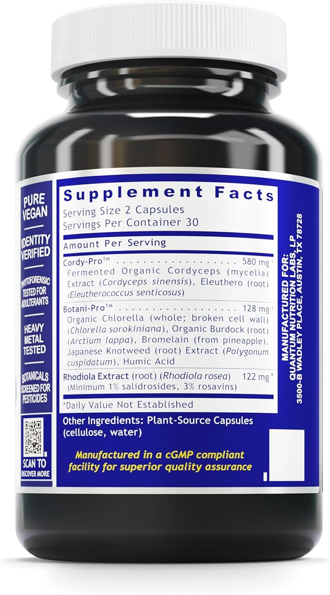 Quantum Nutrition Labs Quantum Adrenal Support- Adrenal Health Support Supplements Support for Fatigue and Promote Calmness Adrenal Gland Vitamins Rhodiola Rosea Organic - 60 Vegan Capsules