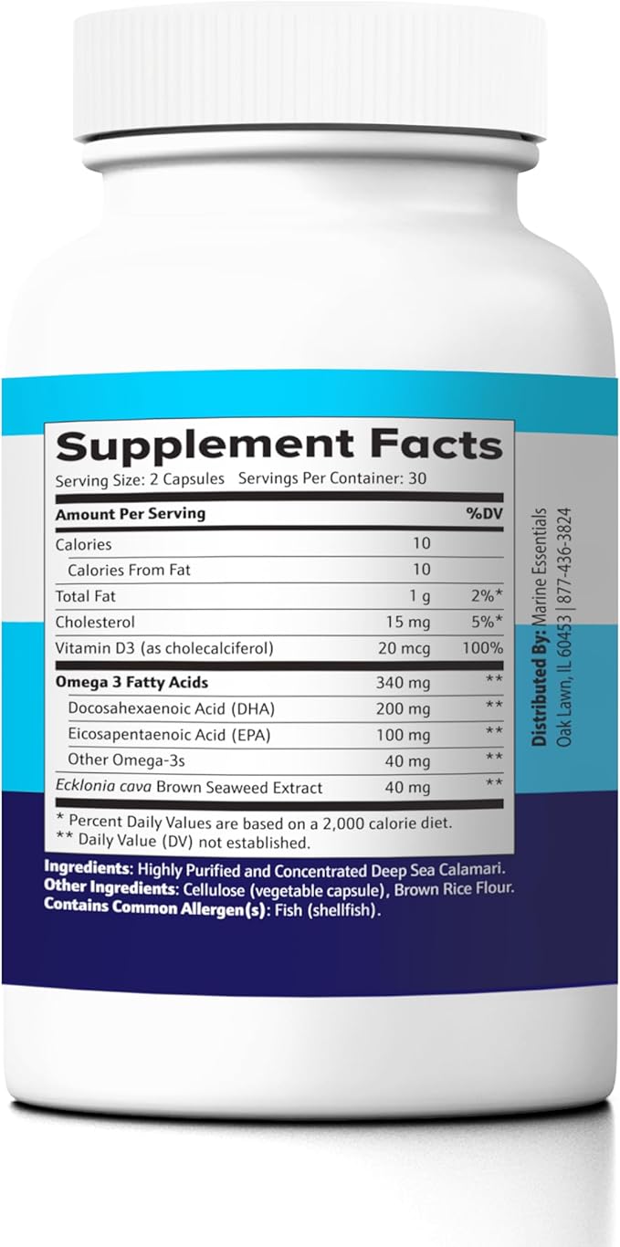 Marine D3 Omega 3 Calamari Ecklonia Cava DHA (4 Bottles - 240 Capsules)
