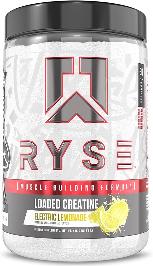 RYSE Loaded Creatine for Men &amp Women - Electric Lemonade - Muscle Building Formula with 3 Forms of Electrolytes Betaine Anhydrous and Peak ATP - Strength Power &amp Endurance Support - 30 Servi
