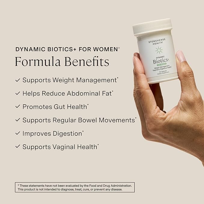 Stonehenge Health Biotics for Women Probiotic 70 Billion CFU 24 Strains + Prebiotic Fiber Weight Management Focus &amp Mood Digestive Vaginal &amp Immune Support Non-GMO 30 Delayed-Release Ve