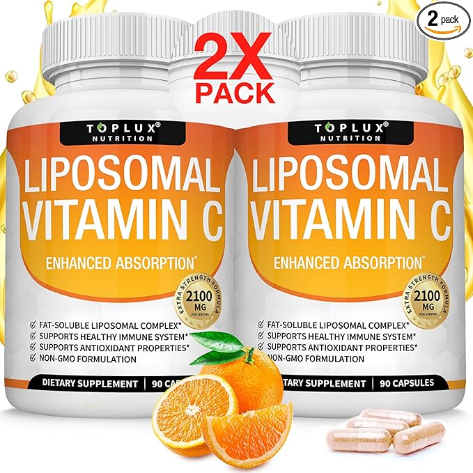 Liposomal Vitamin C 2100mg High Absorption Fat Soluble VIT C - Immune Support Collagen Booster Immunity Defense &amp Powerful Antioxidant MCT Oil &amp Sunflower Lecithin Acsorbic Acid Vegan Non-G