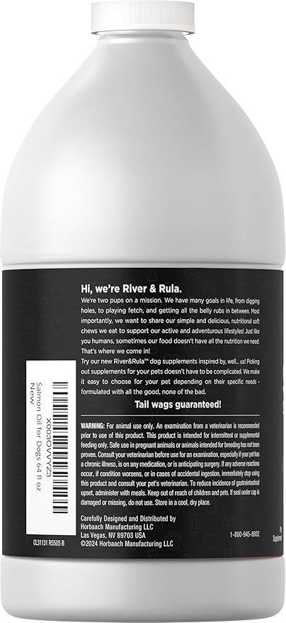 Horbaach Norwegian Salmon Oil for Dogs (64oz) | Supports Healthy Skin and Coat | with Omega 3 EPA &amp DHA | Liquid Pet Supplement | Non-GMO Gluten Free
