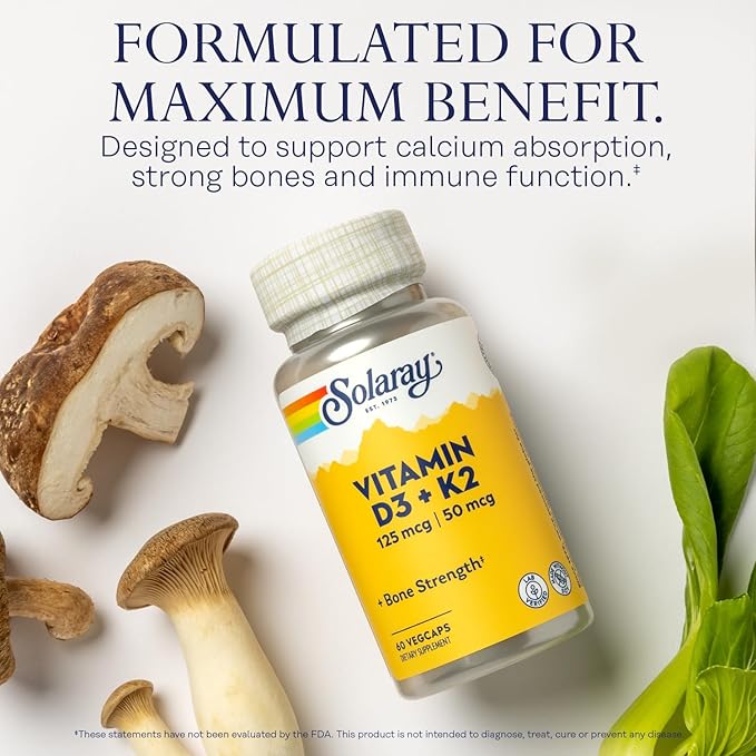 SOLARAY Magnesium Glycinate and Vitamin D3 K2 Bundle - High Absorption Chelated Magnesium Bisglycinate and 5000 IU Vitamin D - 120 VegCaps (30 Servings) of Magnesium 60 VegCaps (60 Servings) of D3 K2