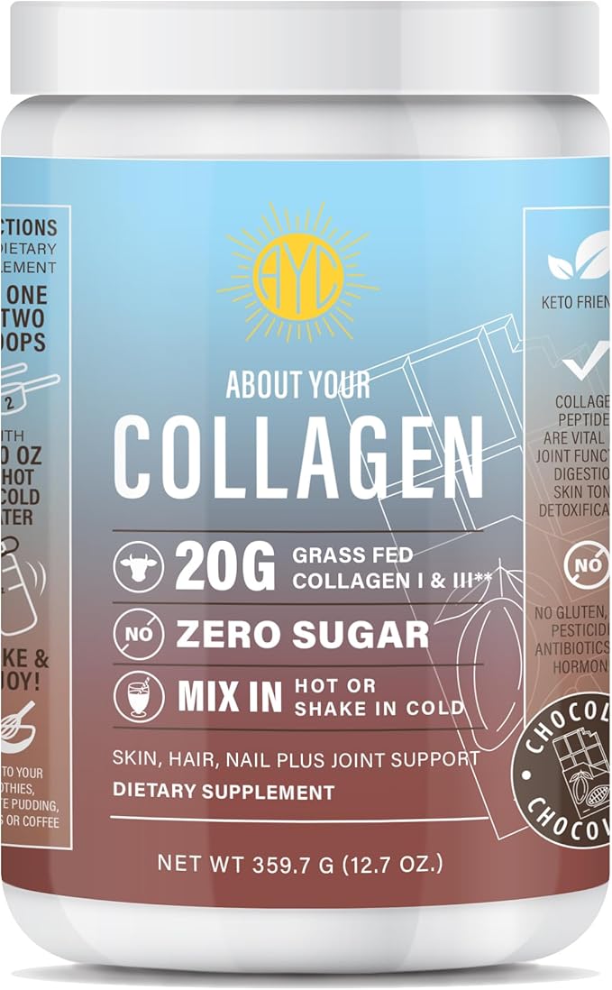 Chocolate Peptides Powder Grass Fed Hydrolyzed Type 1&amp3 Collagen Promotes Hair Skin and Nails (30 Servings) (Chocolate)