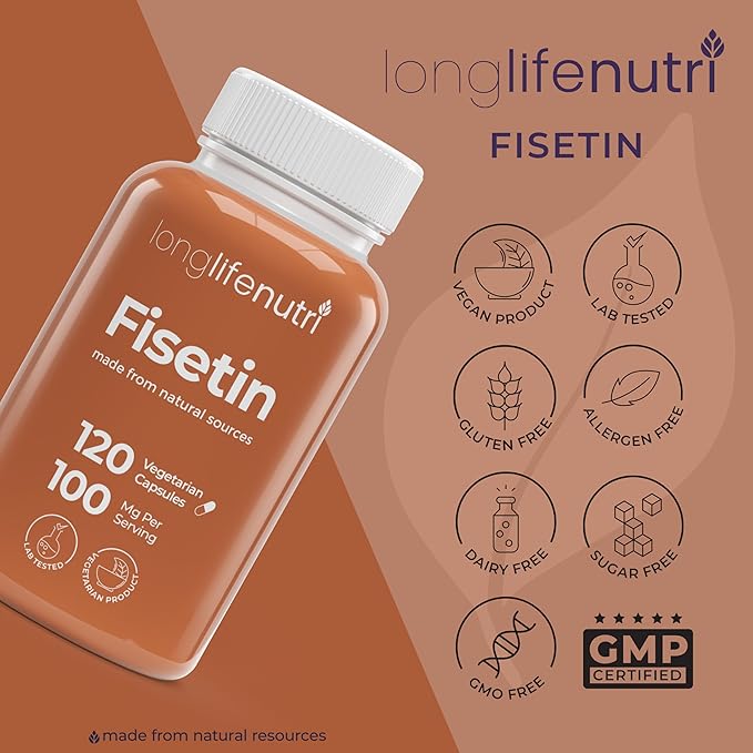 Fisetin 100mg - from Rhus Succedanea Stem Extract 120 Vegetarian Capsules Senolytic Supplement for Aging &amp Longevity 4-Month Supply Organic GMP Certified Made in USA