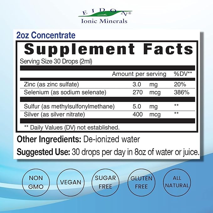 Eidon Ionic Minerals Immune Support Supplement Liquid Concentrate - Mineral Drops with Zinc Selenium Support &amp Maintain Immune System Bioavailable No Preservatives - 2 oz (Pack of 2)
