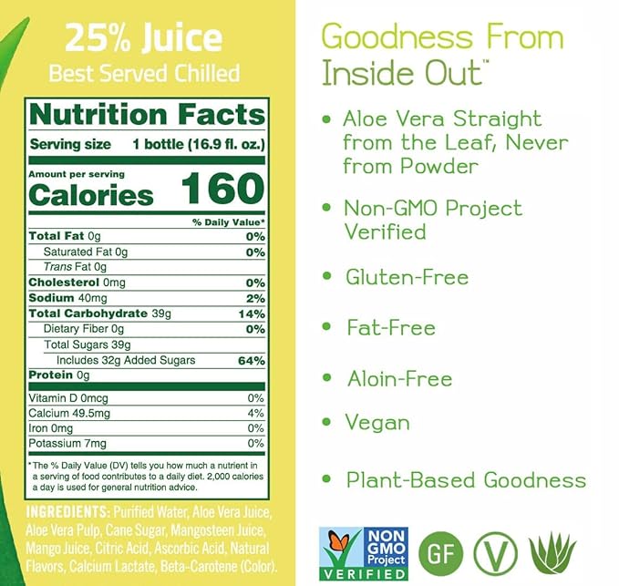 ALO ALLURE Aloe Vera Juice | Plant-Based Drink with Aloe Vera Pulp Mangosteen + Mango Juice| Aloin Free Non GMO | 16.9 FL OZ (500mL) Bottles | Pack of 12