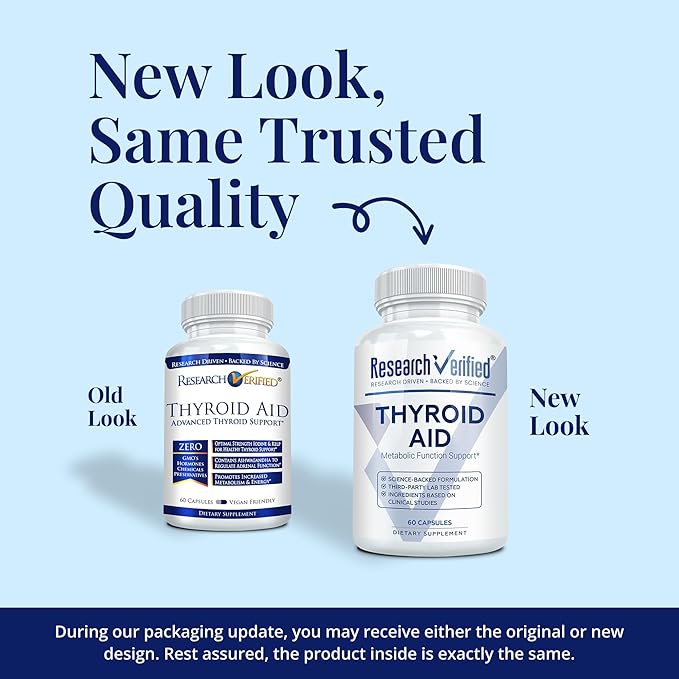 Research Verified® Thyroid Aid - Optimal Thyroid Function with Iodine Copper &amp Zinc - 260 mcg Selenium - 100% Pure - Vegan Friendly - 60 Capsules - 3 Month Supply